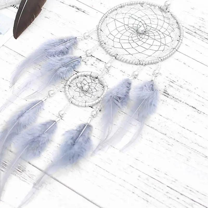 New Luxury Original Silver Gray Dream Catcher 2 Ring Feather Hanging Art Gifts To Bestie Friends Creative Valentine's Day Gifts Stevvex