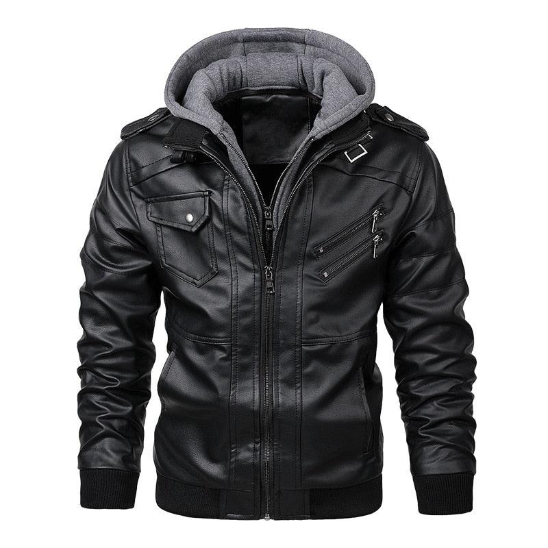 New Men's PU Leather Jackets Autumn Casual Motorcycle Jacket Biker Hooded Jackets Autumn Casual Warm Jacket Men Winter Clothing Jackets Men Black Vintage Motorcycle Jacket With Removable Hood Stevvex