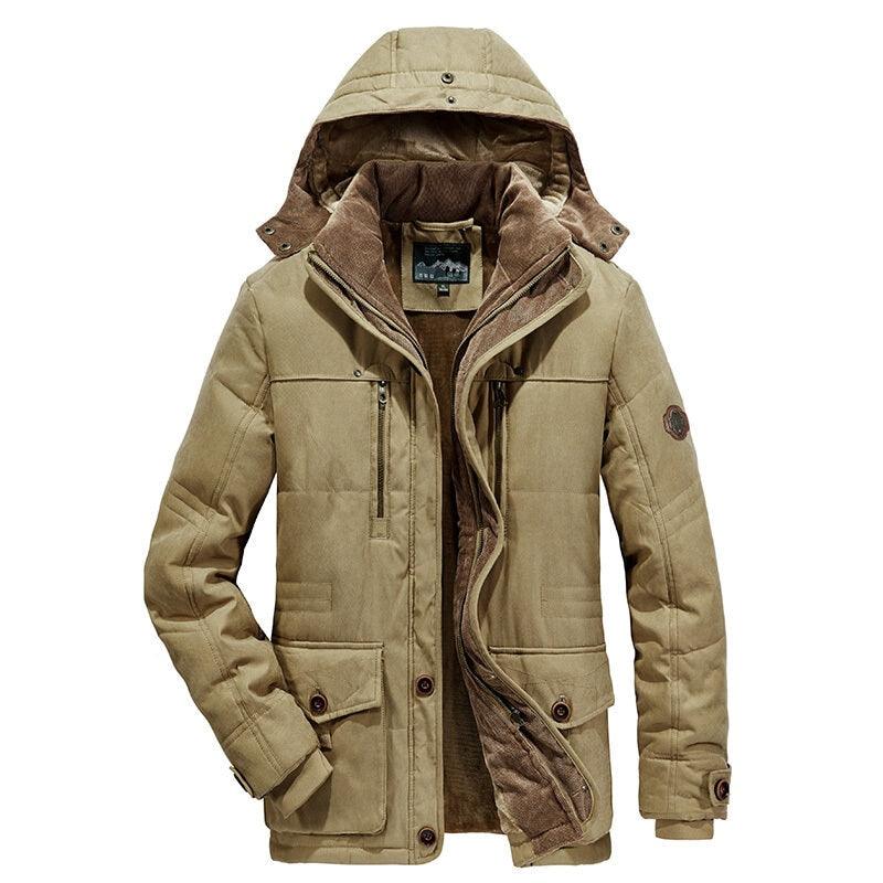 New Men's Thick Warm Waterproof Jacket Hooded Men Outdoor Jacket Men's Thick Casual Hooded Solid Color Outdoor Jacket Winter Cotton Jacket Men's Jacket With Multi-Pockets Stevvex