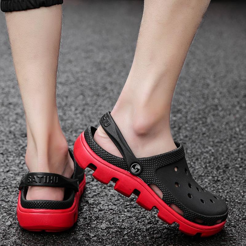 New Mens Summer Slippers Beach Sandals Jelly Shoes Men Outdoor Sandals Hollow Clogs Adjustable Garden Slippers House Shoes Durable Lightweight Beach Clogs Stevvex