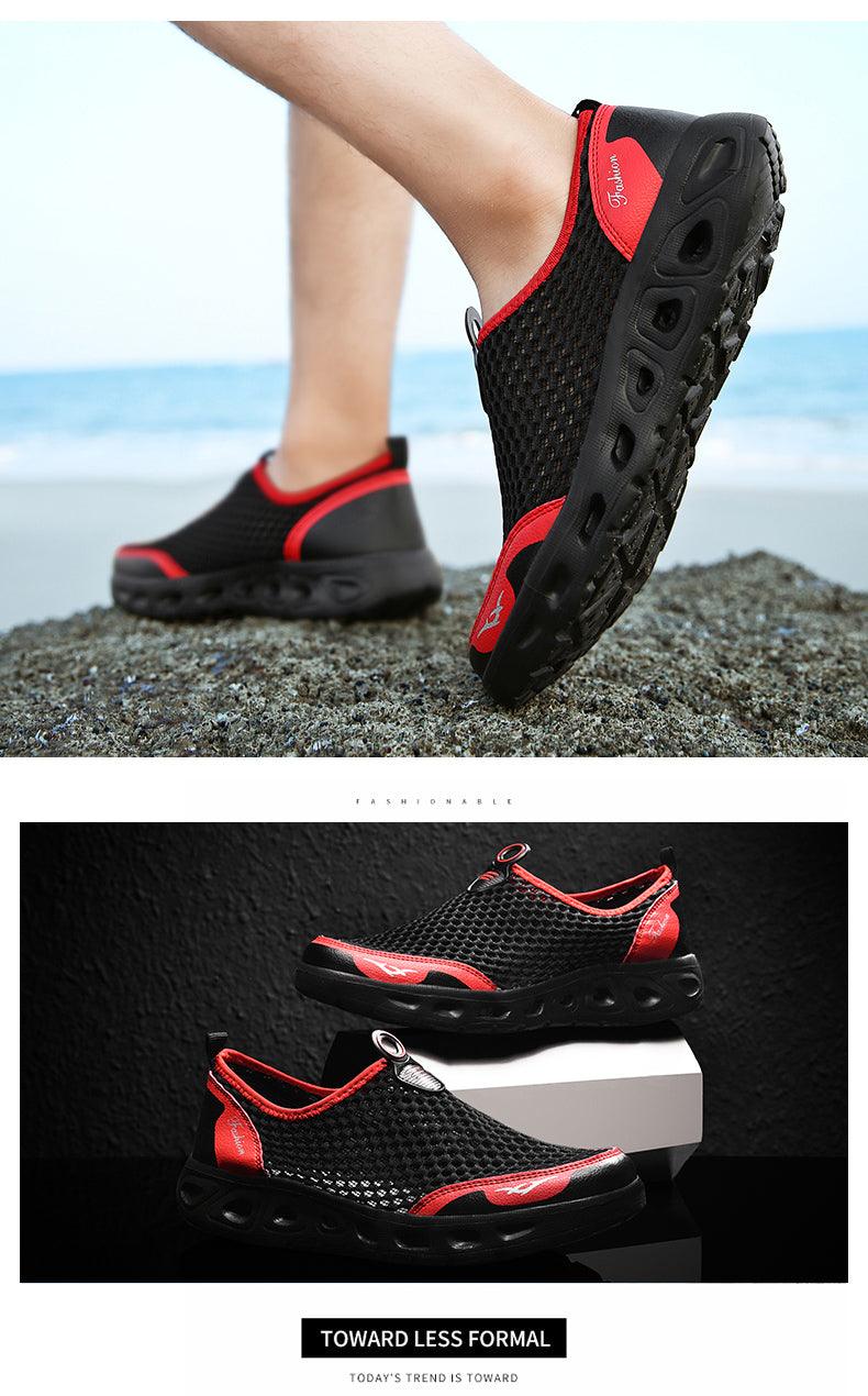 New Mesh Mens Aqua Shoes Outdoor Breathable Quick Dry Water Sneakers Light Anti-Skid Sport Footwear Comfortable Mesh Work Shoes Beach Swim Surf Shoes Water Shoes Stevvex