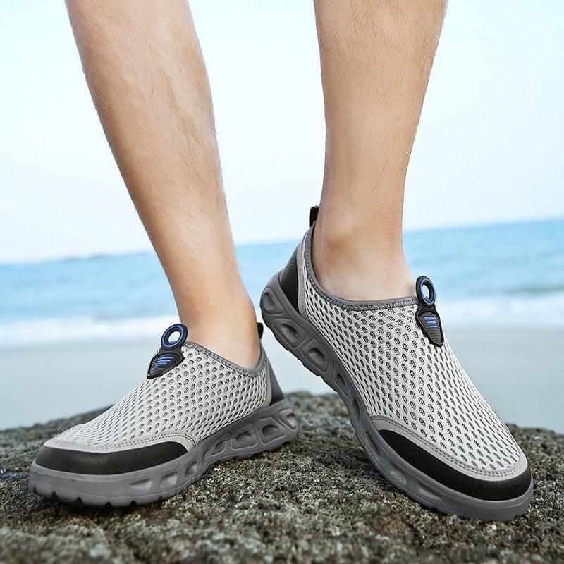 New Mesh Mens Aqua Shoes Outdoor Breathable Quick Dry Water Sneakers Light Anti-Skid Sport Footwear Comfortable Mesh Work Shoes Beach Swim Surf Shoes Water Shoes Stevvex