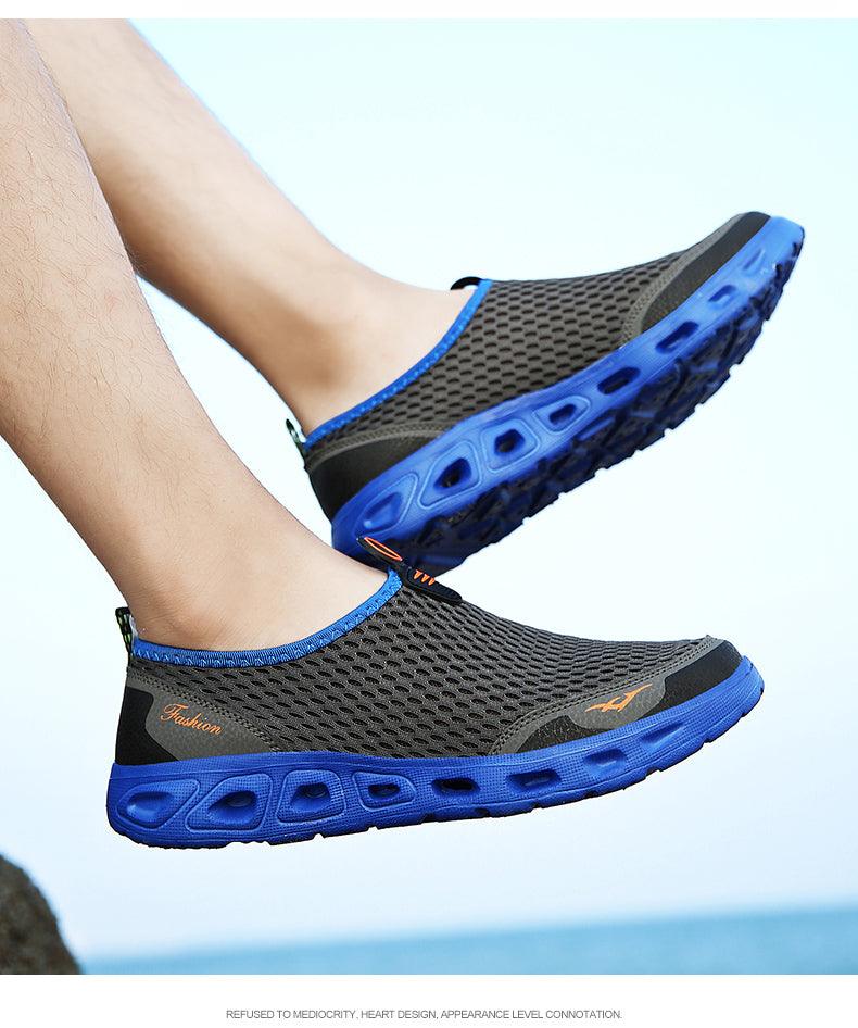 New Mesh Mens Aqua Shoes Outdoor Breathable Quick Dry Water Sneakers Light Anti-Skid Sport Footwear Comfortable Mesh Work Shoes Beach Swim Surf Shoes Water Shoes Stevvex