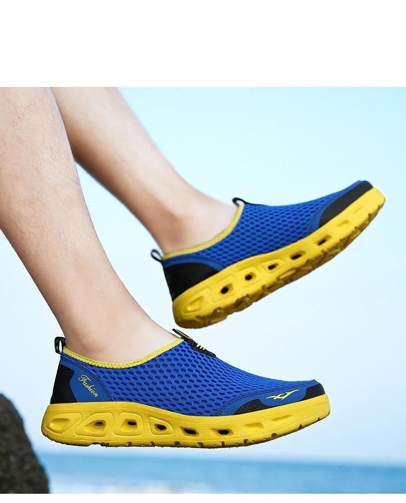 New Mesh Mens Aqua Shoes Outdoor Breathable Quick Dry Water Sneakers Light Anti-Skid Sport Footwear Comfortable Mesh Work Shoes Beach Swim Surf Shoes Water Shoes Stevvex