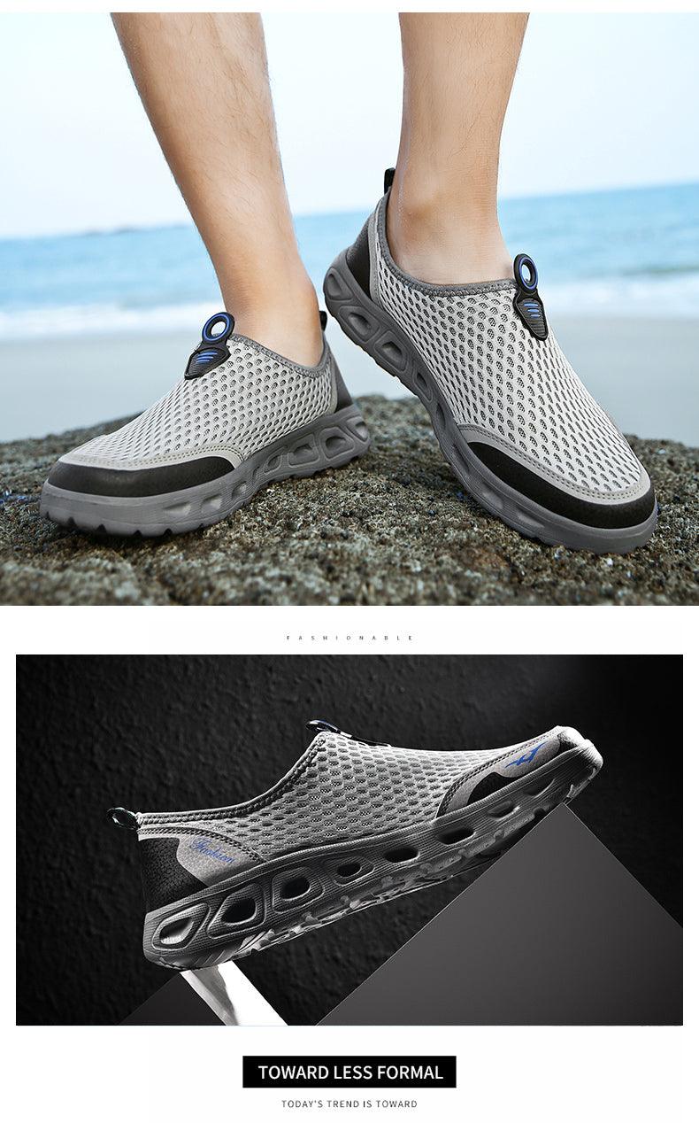 New Mesh Mens Aqua Shoes Outdoor Breathable Quick Dry Water Sneakers Light Anti-Skid Sport Footwear Comfortable Mesh Work Shoes Beach Swim Surf Shoes Water Shoes Stevvex