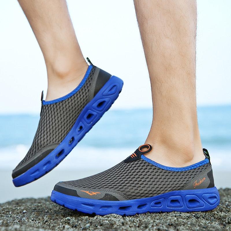 New Mesh Mens Aqua Shoes Outdoor Breathable Quick Dry Water Sneakers Light Anti-Skid Sport Footwear Comfortable Mesh Work Shoes Beach Swim Surf Shoes Water Shoes Stevvex