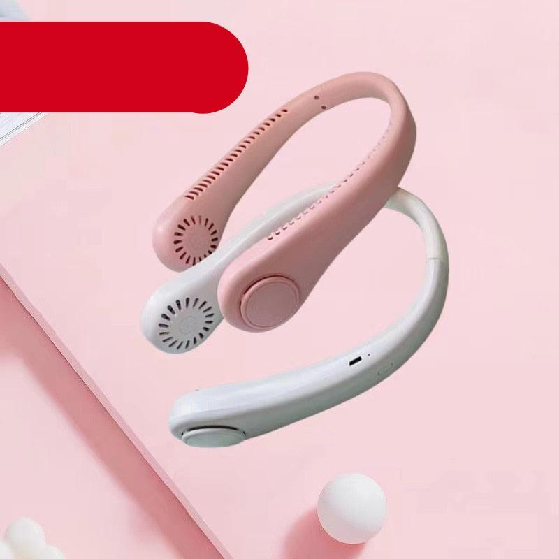 New Mini Neck Fan Portable Bladeless Hanging Neck 1200mAh Rechargeable Air Cooler 3 Speed Mini Summer Sports Fans Portable Smart Cooling Neckband Fan Super Quiet Working Stevvex