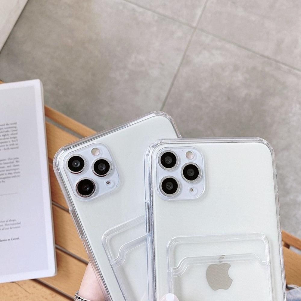 New Mini Wallet Card Holder Silicone Case for IPhone 11 12 13 Iphone 11 Pro X XS Max XR 7 8 Plus Soft Phone Cover Slim Shockproof Soft Protective Case With Cute Card Holder Stevvex