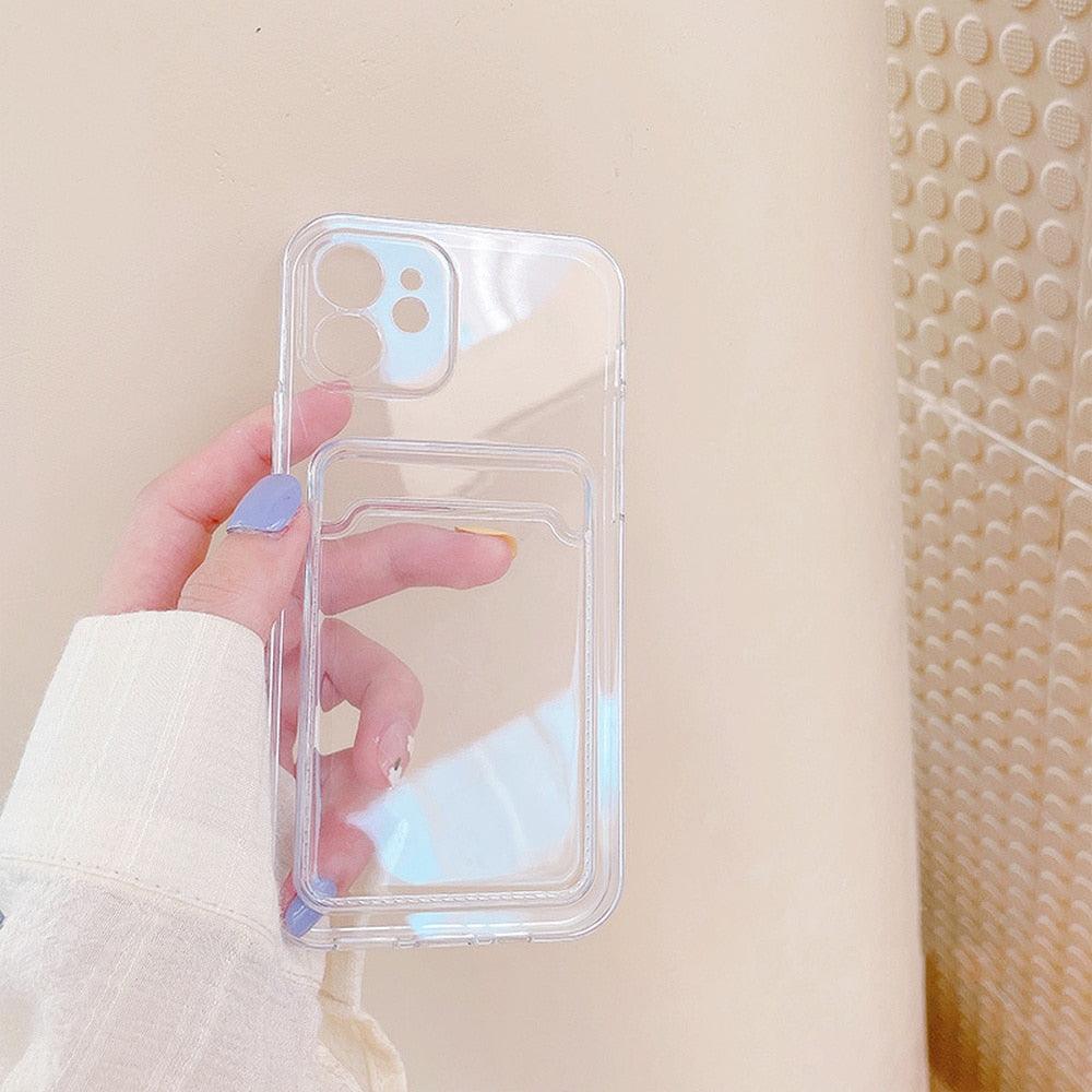 New Mini Wallet Card Holder Silicone Case for IPhone 11 12 13 Iphone 11 Pro X XS Max XR 7 8 Plus Soft Phone Cover Slim Shockproof Soft Protective Case With Cute Card Holder Stevvex
