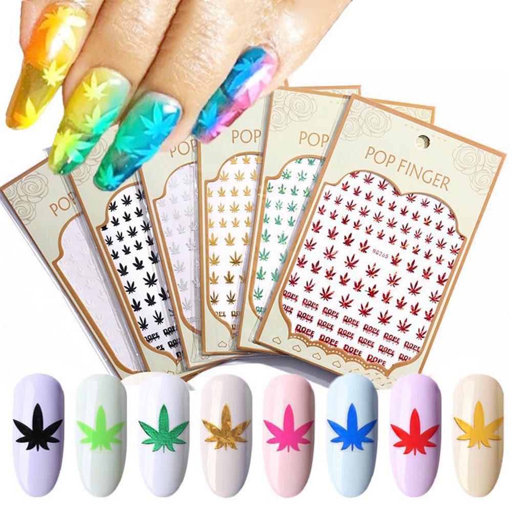 New Mixed Acrylic Stickers Manicure Decoration Weed Leaf Designs Nail Accessories Nail Art Decals Water Transfer Nail Decals Sticker For Pretty Girl Self-Adhesive Nail Decals Designer Nail Stickers for Acrylic Stevvex