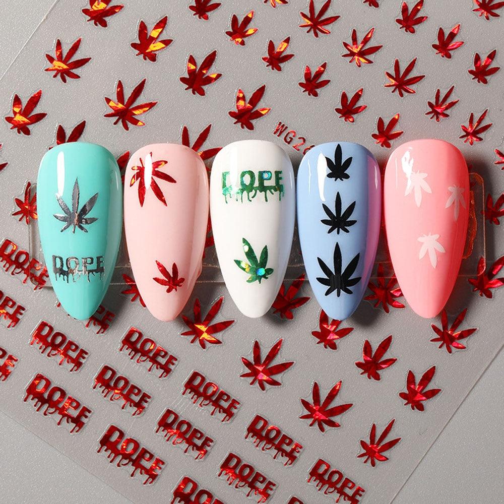 New Mixed Acrylic Stickers Manicure Decoration Weed Leaf Designs Nail Accessories Nail Art Decals Water Transfer Nail Decals Sticker For Pretty Girl Self-Adhesive Nail Decals Designer Nail Stickers for Acrylic Stevvex