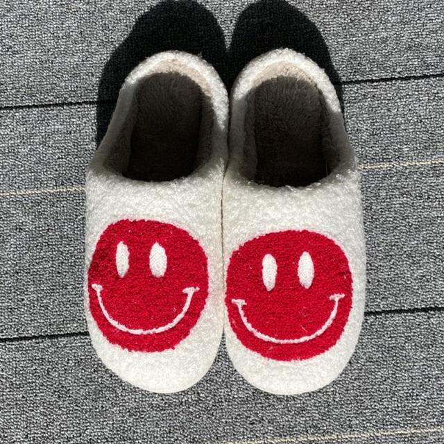New Pink Smiley Face Slippers Women Smile Slippers Happy Face Slippers Retro Smiley Face Soft Plush Comfy Warm Slip-on Slippers Fluffy Fur Lined Mens Cute Home Sandals Winter Indoor House Slippers Stevvex