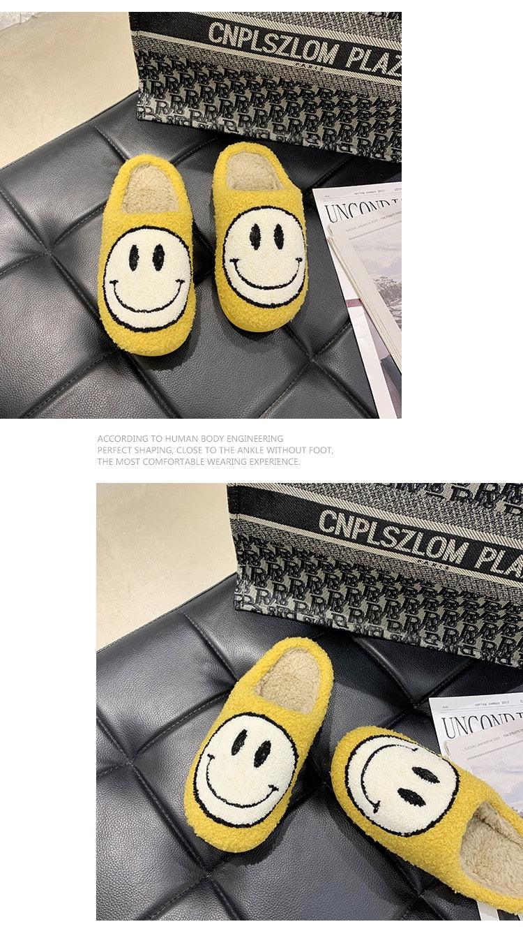 New Pink Smiley Face Slippers Women Smile Slippers Happy Face Slippers Retro Smiley Face Soft Plush Comfy Warm Slip-on Slippers Fluffy Fur Lined Mens Cute Home Sandals Winter Indoor House Slippers Stevvex