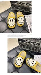 New Pink Smiley Face Slippers Women Smile Slippers Happy Face Slippers Retro Smiley Face Soft Plush Comfy Warm Slip-on Slippers Fluffy Fur Lined Mens Cute Home Sandals Winter Indoor House Slippers Stevvex