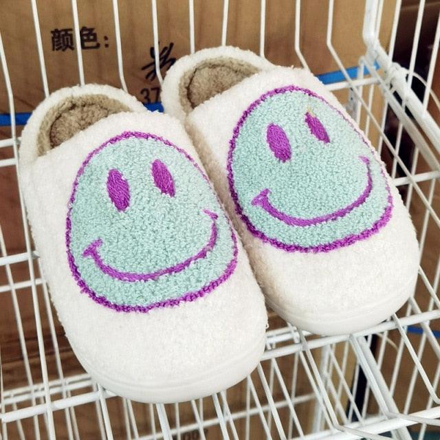 New Pink Smiley Face Slippers Women Smile Slippers Happy Face Slippers Retro Smiley Face Soft Plush Comfy Warm Slip-on Slippers Fluffy Fur Lined Mens Cute Home Sandals Winter Indoor House Slippers Stevvex
