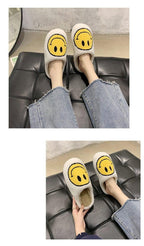New Pink Smiley Face Slippers Women Smile Slippers Happy Face Slippers Retro Smiley Face Soft Plush Comfy Warm Slip-on Slippers Fluffy Fur Lined Mens Cute Home Sandals Winter Indoor House Slippers Stevvex