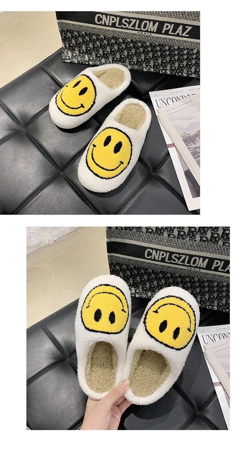 New Pink Smiley Face Slippers Women Smile Slippers Happy Face Slippers Retro Smiley Face Soft Plush Comfy Warm Slip-on Slippers Fluffy Fur Lined Mens Cute Home Sandals Winter Indoor House Slippers Stevvex