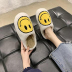 New Pink Smiley Face Slippers Women Smile Slippers Happy Face Slippers Retro Smiley Face Soft Plush Comfy Warm Slip-on Slippers Fluffy Fur Lined Mens Cute Home Sandals Winter Indoor House Slippers Stevvex