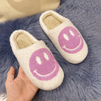 New Pink Smiley Face Slippers Women Smile Slippers Happy Face Slippers Retro Smiley Face Soft Plush Comfy Warm Slip-on Slippers Fluffy Fur Lined Mens Cute Home Sandals Winter Indoor House Slippers Stevvex