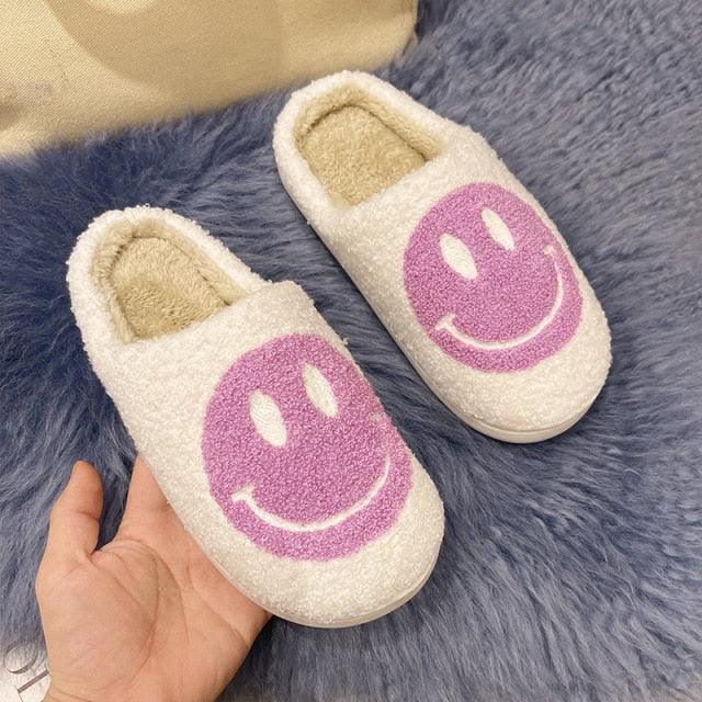 New Pink Smiley Face Slippers Women Smile Slippers Happy Face Slippers Retro Smiley Face Soft Plush Comfy Warm Slip-on Slippers Fluffy Fur Lined Mens Cute Home Sandals Winter Indoor House Slippers Stevvex