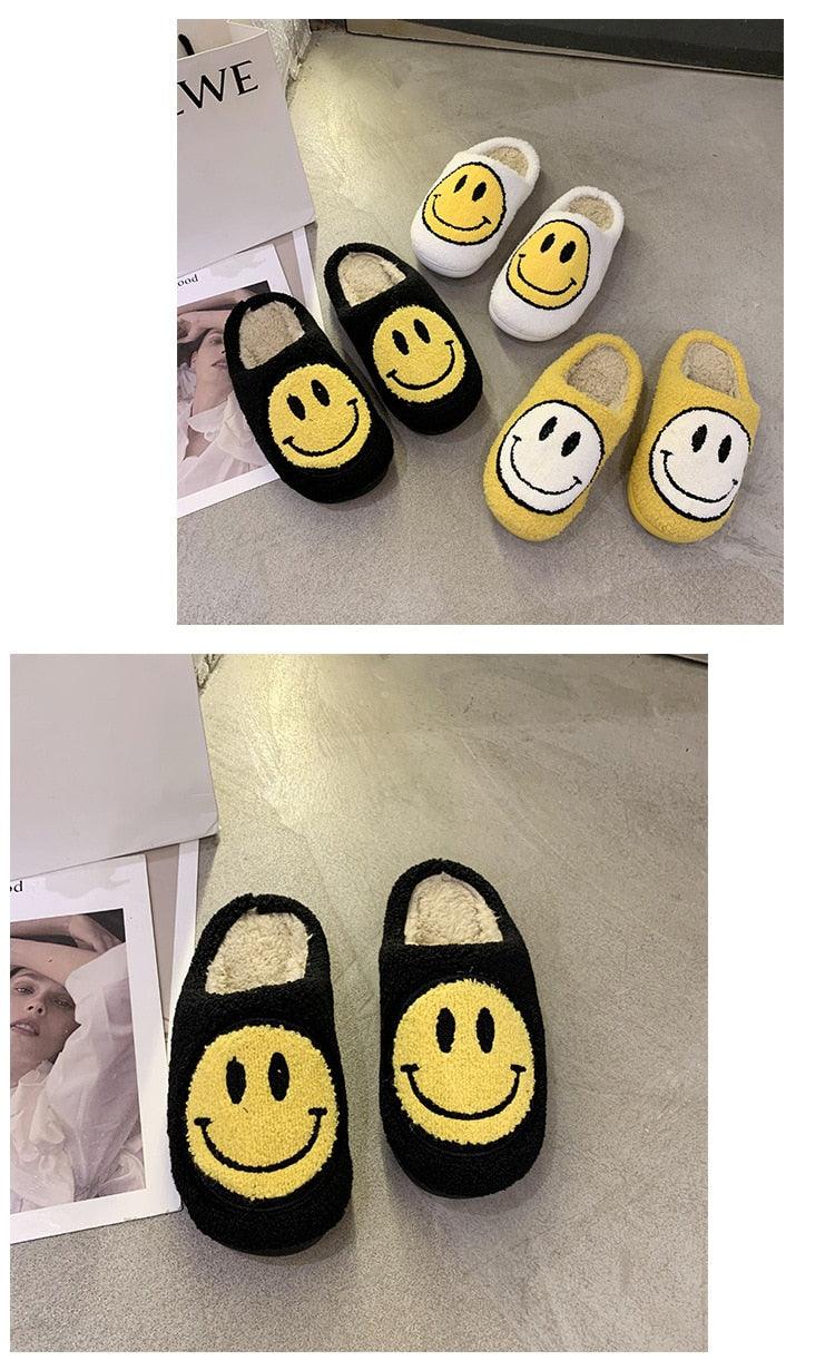New Pink Smiley Face Slippers Women Smile Slippers Happy Face Slippers Retro Smiley Face Soft Plush Comfy Warm Slip-on Slippers Fluffy Fur Lined Mens Cute Home Sandals Winter Indoor House Slippers Stevvex