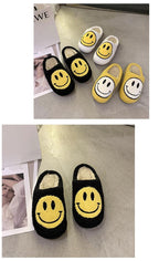 New Pink Smiley Face Slippers Women Smile Slippers Happy Face Slippers Retro Smiley Face Soft Plush Comfy Warm Slip-on Slippers Fluffy Fur Lined Mens Cute Home Sandals Winter Indoor House Slippers Stevvex