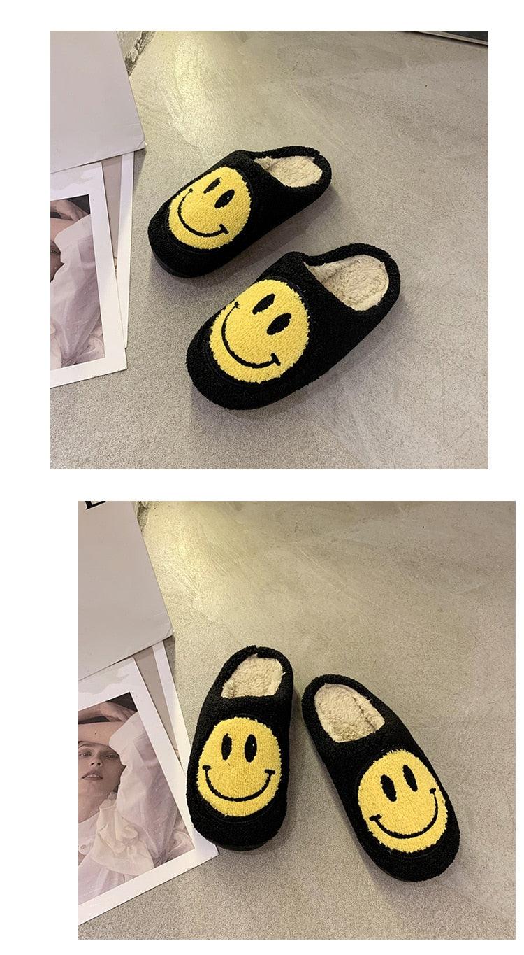 New Pink Smiley Face Slippers Women Smile Slippers Happy Face Slippers Retro Smiley Face Soft Plush Comfy Warm Slip-on Slippers Fluffy Fur Lined Mens Cute Home Sandals Winter Indoor House Slippers Stevvex
