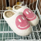 New Pink Smiley Face Slippers Women Smile Slippers Happy Face Slippers Retro Smiley Face Soft Plush Comfy Warm Slip-on Slippers Fluffy Fur Lined Mens Cute Home Sandals Winter Indoor House Slippers Stevvex