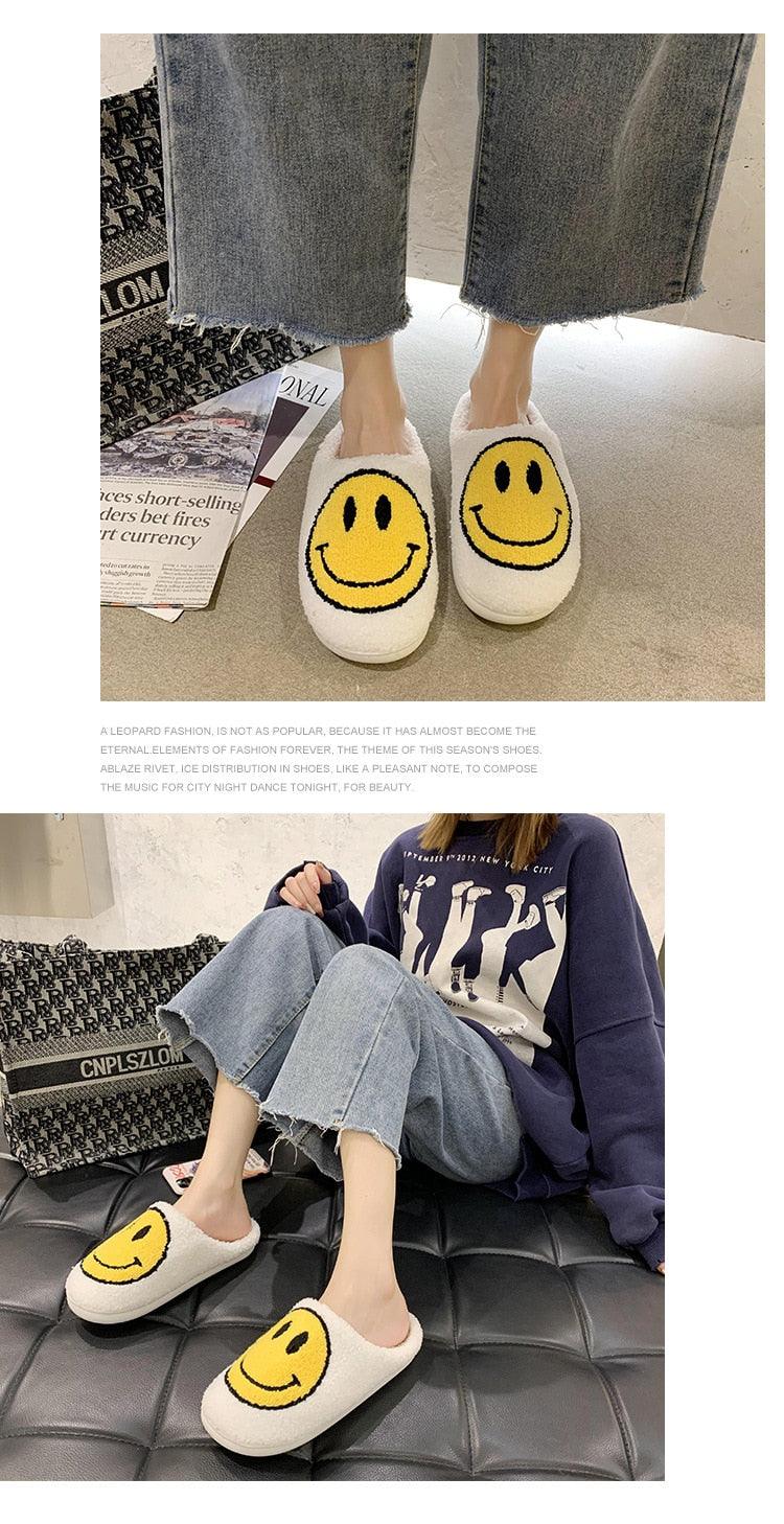 New Pink Smiley Face Slippers Women Smile Slippers Happy Face Slippers Retro Smiley Face Soft Plush Comfy Warm Slip-on Slippers Fluffy Fur Lined Mens Cute Home Sandals Winter Indoor House Slippers Stevvex