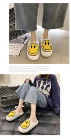 New Pink Smiley Face Slippers Women Smile Slippers Happy Face Slippers Retro Smiley Face Soft Plush Comfy Warm Slip-on Slippers Fluffy Fur Lined Mens Cute Home Sandals Winter Indoor House Slippers Stevvex