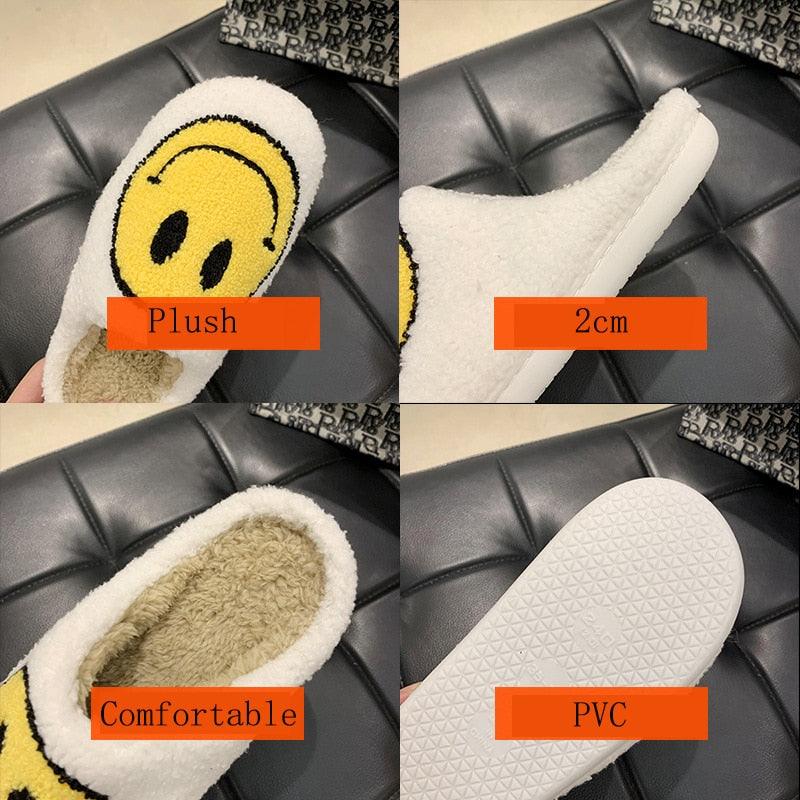 New Pink Smiley Face Slippers Women Smile Slippers Happy Face Slippers Retro Smiley Face Soft Plush Comfy Warm Slip-on Slippers Fluffy Fur Lined Mens Cute Home Sandals Winter Indoor House Slippers Stevvex