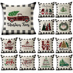 New Plaid Christmas Linen Pillowcase Xmas Series Cushion Cover Case Pillow Custom Square Pillowcase Cushion Cover Thrown Linen Pillowcase Christmas Gift 45X45CM Stevvex