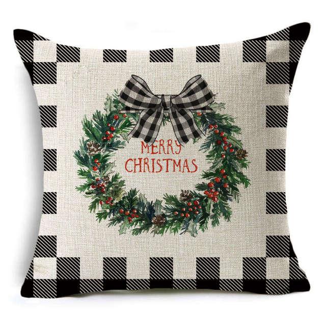 New Plaid Christmas Linen Pillowcase Xmas Series Cushion Cover Case Pillow Custom Square Pillowcase Cushion Cover Thrown Linen Pillowcase Christmas Gift 45X45CM Stevvex