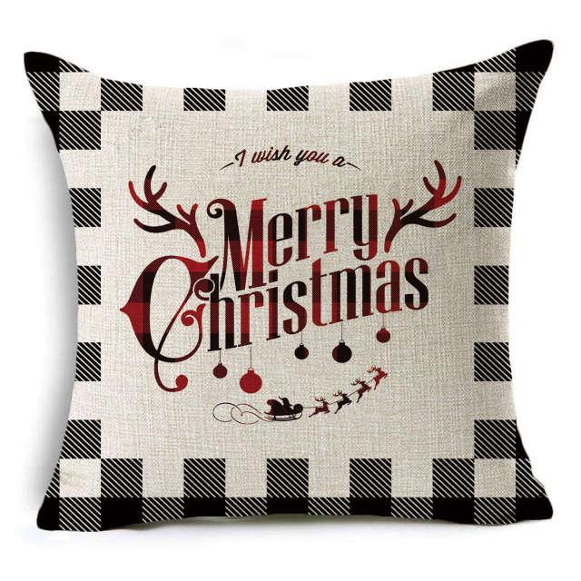 New Plaid Christmas Linen Pillowcase Xmas Series Cushion Cover Case Pillow Custom Square Pillowcase Cushion Cover Thrown Linen Pillowcase Christmas Gift 45X45CM Stevvex