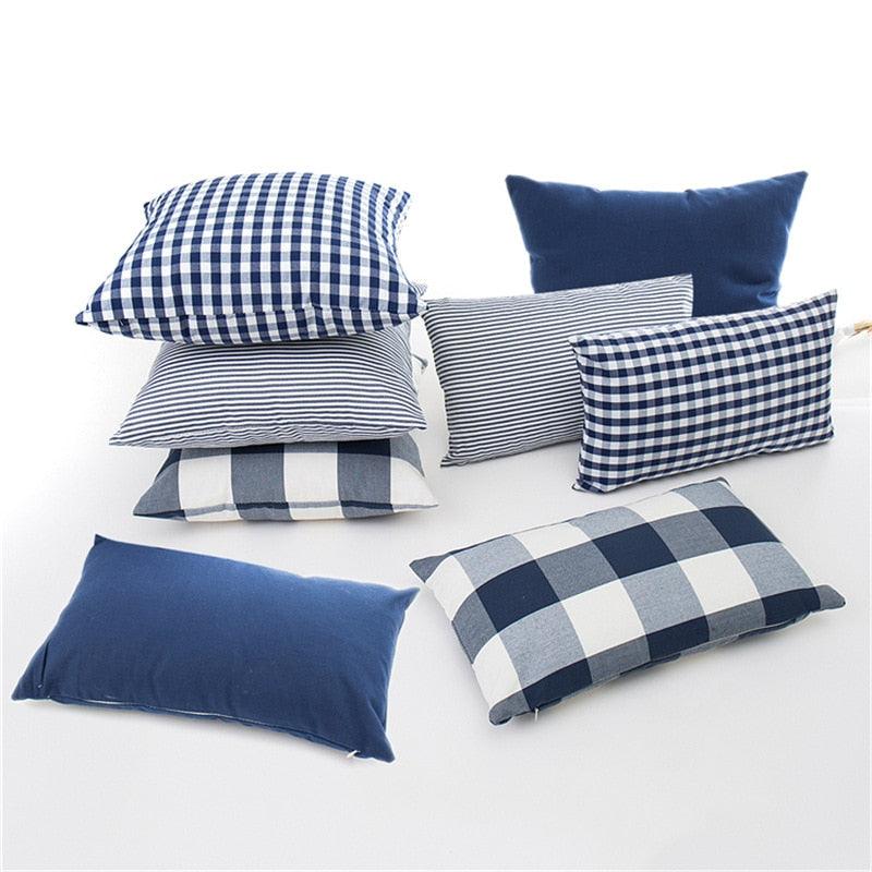 New Plaid Striped Polyester Cotton Cushion Cover Pillow Case Navy Blue Pillow Cover Cushion Cover Solid Navy Blue Striped Design Chair Sofa Home Decor Throw Pillow Cover Stevvex