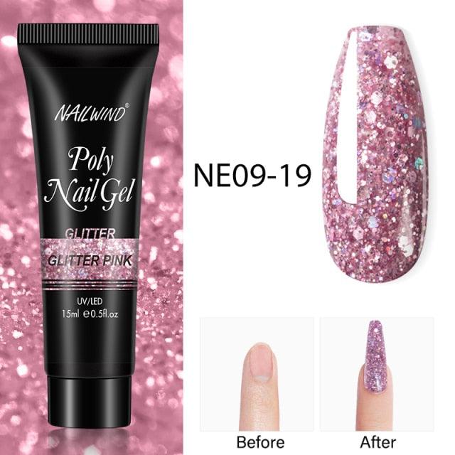 New Poly Nail Polish Gel Extension Glitter Gel Nails Manicure Design UV Reflective Diamond Shine Stevvex