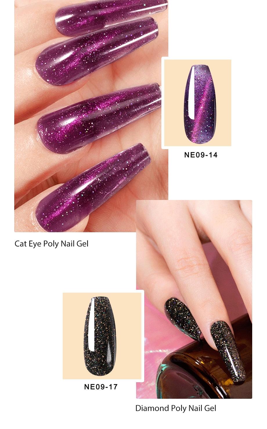 New Poly Nail Polish Gel Extension Glitter Gel Nails Manicure Design UV Reflective Diamond Shine Stevvex