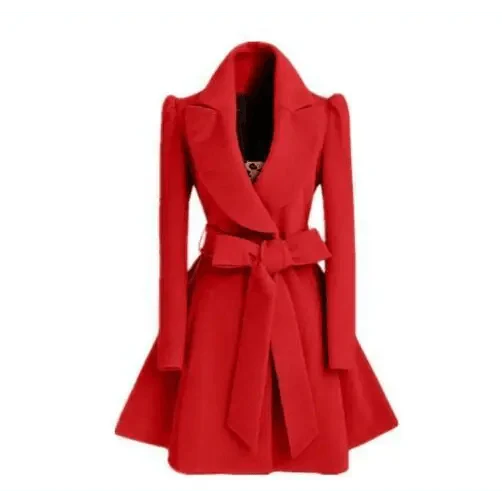 New Popular Women's Woolen Windbreaker Overcoat Jacket Coats Red XL Autumn And Winter Long Windbreaker Overcoat Fashionable Coat Jacket Stevvex