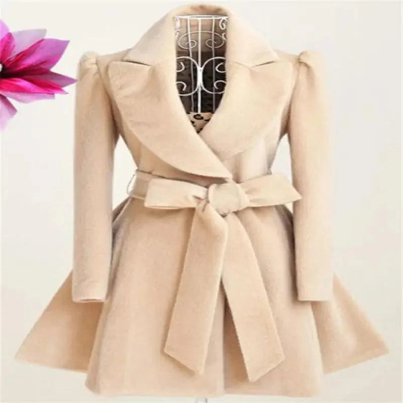 New Popular Women's Woolen Windbreaker Overcoat Jacket Coats Red XL Autumn And Winter Long Windbreaker Overcoat Fashionable Coat Jacket Stevvex