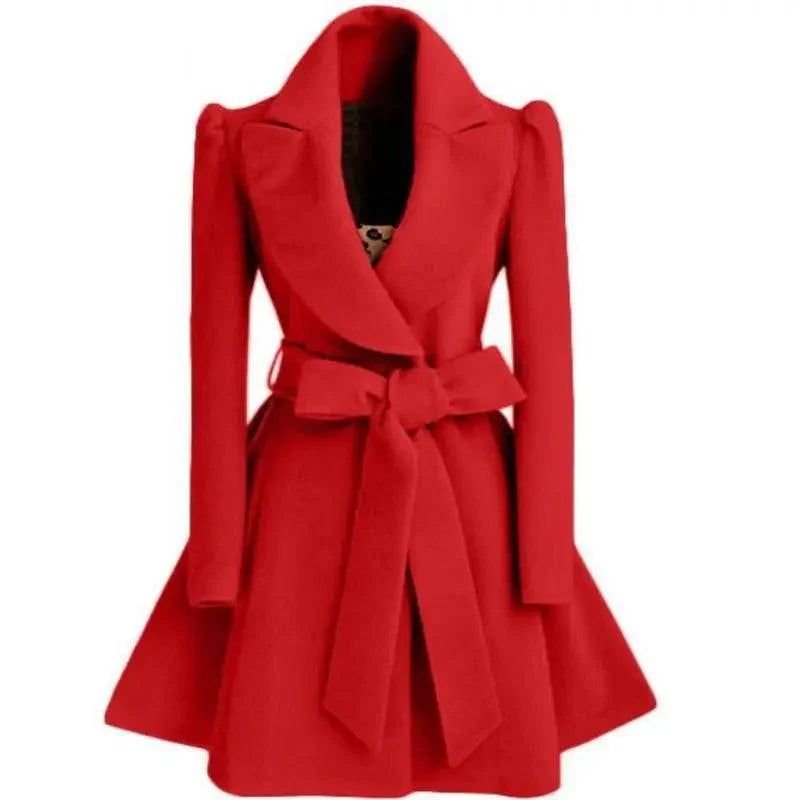 New Popular Women's Woolen Windbreaker Overcoat Jacket Coats Red XL Autumn And Winter Long Windbreaker Overcoat Fashionable Coat Jacket Stevvex