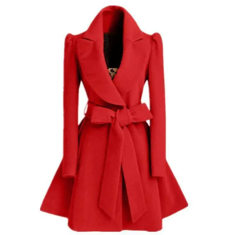 New Popular Women's Woolen Windbreaker Overcoat Jacket Coats Red XL Autumn And Winter Long Windbreaker Overcoat Fashionable Coat Jacket Stevvex