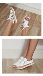 New Popular Womens Shoes Colorful Beautiful Flower Printing Shoes Lace-up Flat Women's Casual Womens Sneakers High-Quality Women's White Sports Casual Couple Shoes Summer Trainers Walking Sneakers Stevvex