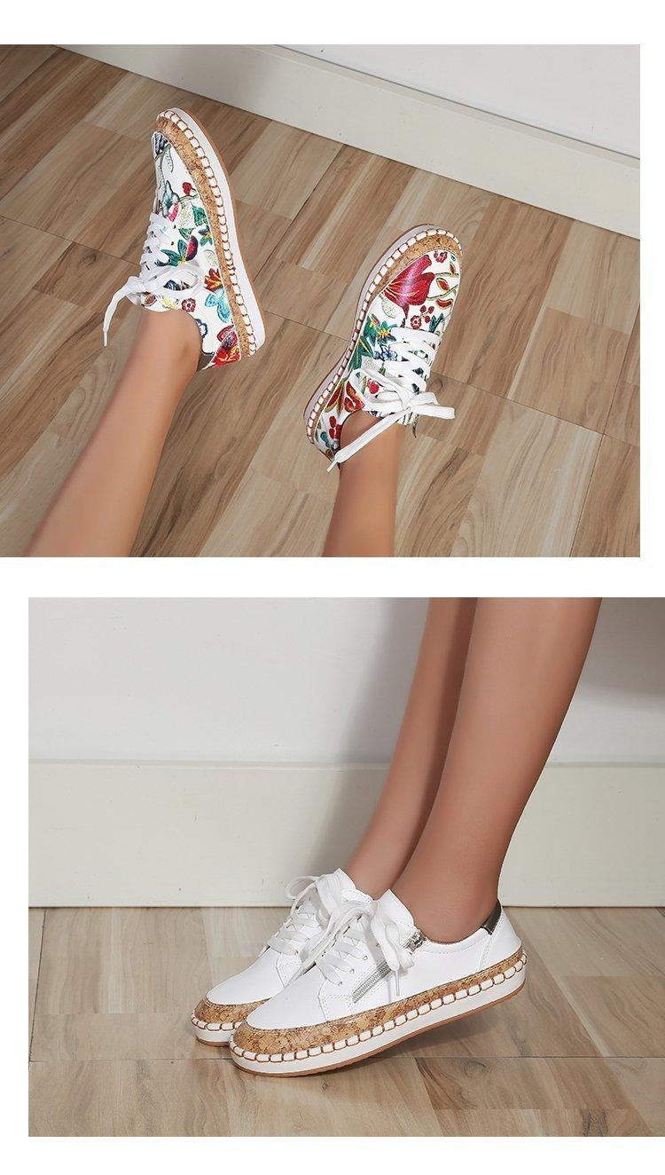 New Popular Womens Shoes Colorful Beautiful Flower Printing Shoes Lace-up Flat Women's Casual Womens Sneakers High-Quality Women's White Sports Casual Couple Shoes Summer Trainers Walking Sneakers Stevvex