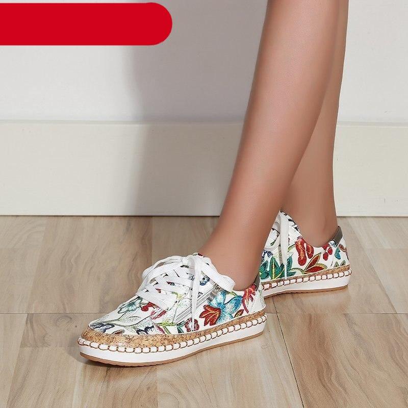 New Popular Womens Shoes Colorful Beautiful Flower Printing Shoes Lace-up Flat Women's Casual Womens Sneakers High-Quality Women's White Sports Casual Couple Shoes Summer Trainers Walking Sneakers Stevvex