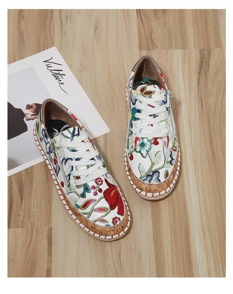 New Popular Womens Shoes Colorful Beautiful Flower Printing Shoes Lace-up Flat Women's Casual Womens Sneakers High-Quality Women's White Sports Casual Couple Shoes Summer Trainers Walking Sneakers Stevvex