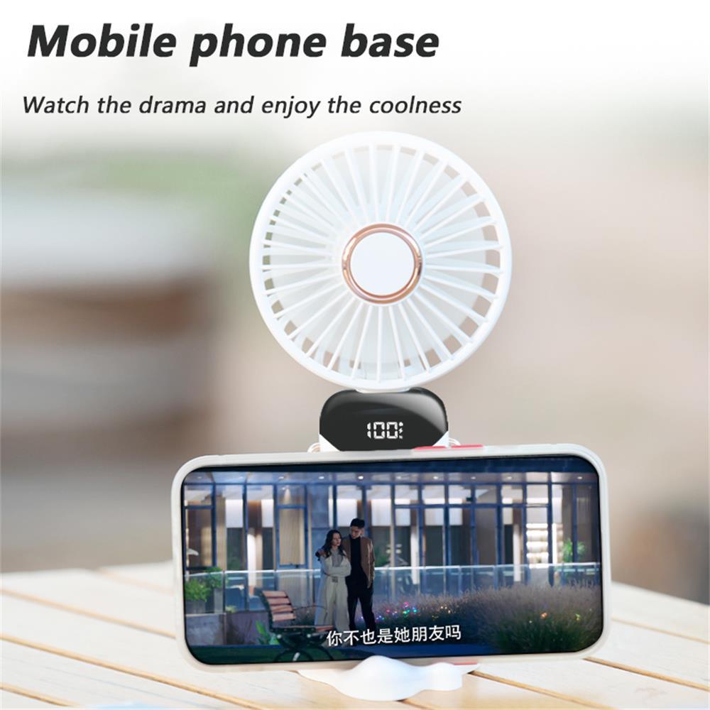 New Portable Digital Display Handheld Fan Office Desktop Multifunctional Folding Headed Small Electric Fan Foldable Mini Desk Fan with Led Digital Display 5 Speeds Multi-Functional Fan for Outdoor Indoor Stevvex