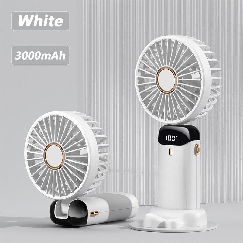 New Portable Digital Display Handheld Fan Office Desktop Multifunctional Folding Headed Small Electric Fan Foldable Mini Desk Fan with Led Digital Display 5 Speeds Multi-Functional Fan for Outdoor Indoor Stevvex