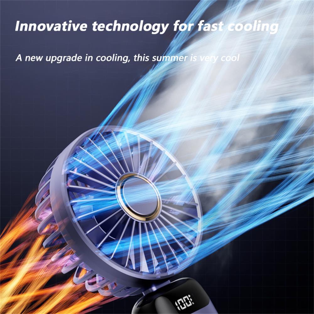 New Portable Digital Display Handheld Fan Office Desktop Multifunctional Folding Headed Small Electric Fan Foldable Mini Desk Fan with Led Digital Display 5 Speeds Multi-Functional Fan for Outdoor Indoor Stevvex