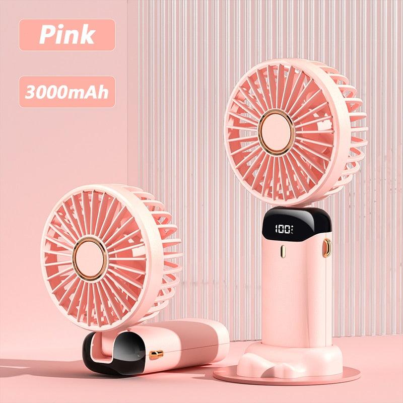 New Portable Digital Display Handheld Fan Office Desktop Multifunctional Folding Headed Small Electric Fan Foldable Mini Desk Fan with Led Digital Display 5 Speeds Multi-Functional Fan for Outdoor Indoor Stevvex