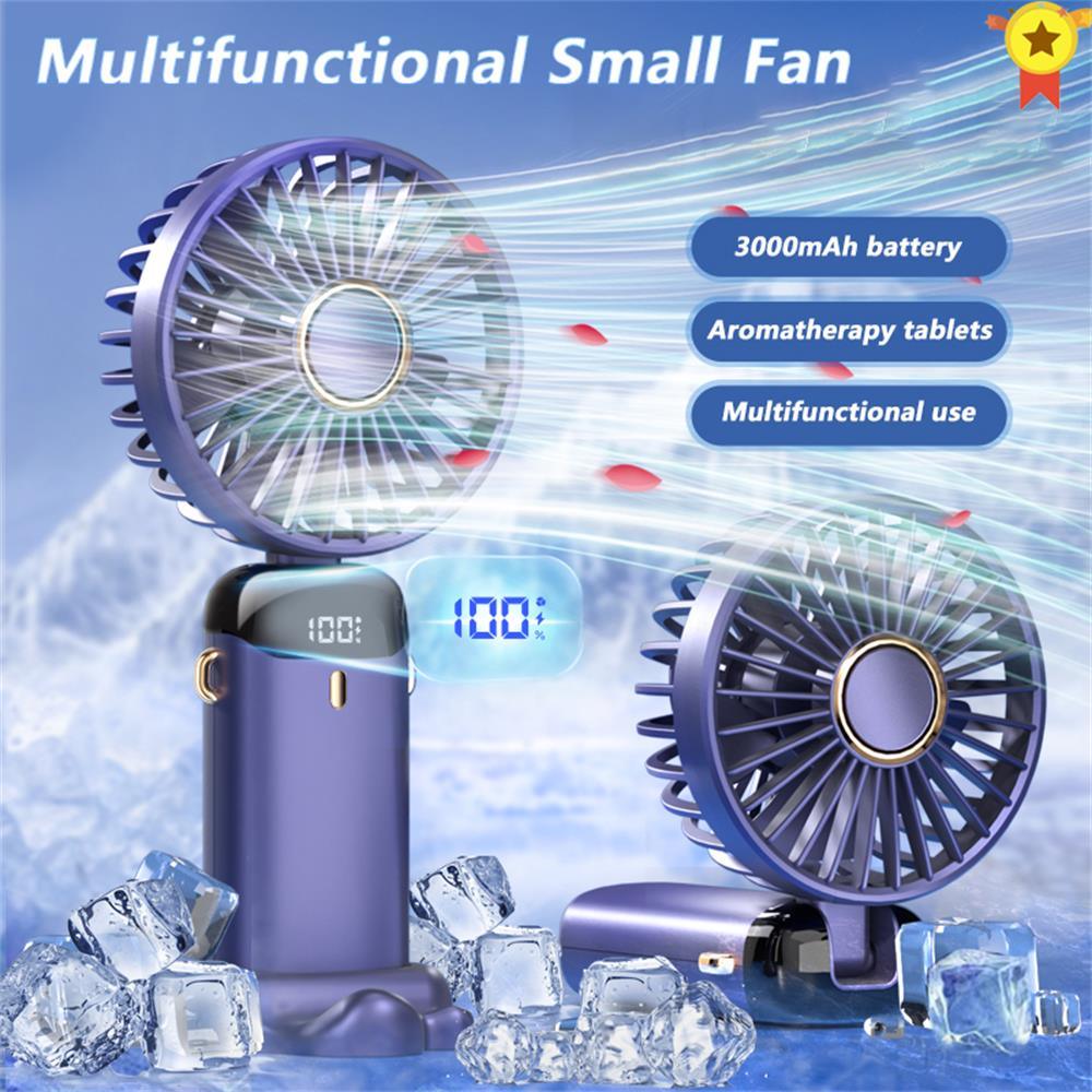 New Portable Digital Display Handheld Fan Office Desktop Multifunctional Folding Headed Small Electric Fan Foldable Mini Desk Fan with Led Digital Display 5 Speeds Multi-Functional Fan for Outdoor Indoor Stevvex